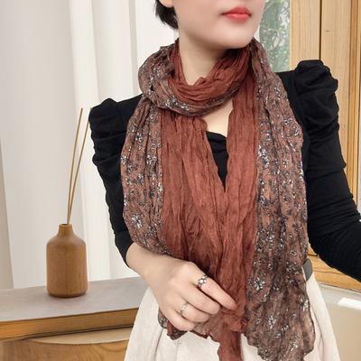 Small Floral Thin Mori Age-reducing Wrinkled Sunscreen Silk Scarf Women's Summer New Versatile Shawl Fashion Trends
