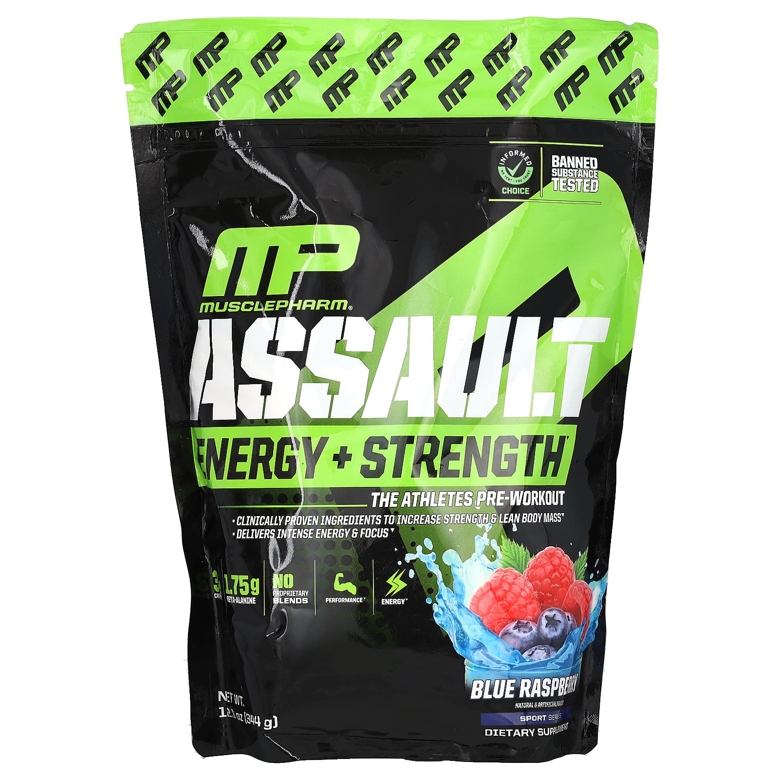 

Assault Energy + Strength, Pre-Workout Supplement, Blue Raspberry, 344G (12.1Oz)