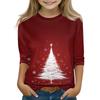 Christmas Day Print Tops For Youth Girls 4-11 Years Round Neck 3/4 Sleeves T-Shirts Trendy Tops Outfit Tees