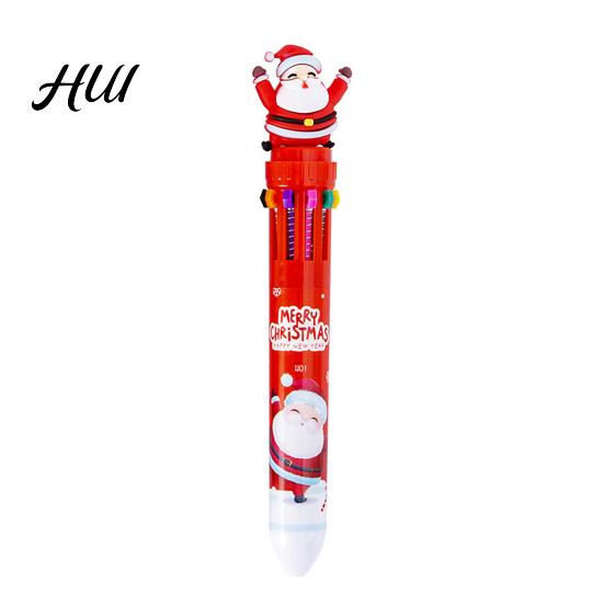 Efficient Multi-color Pen Christmas Ballpoint Pens 10-in-1 Retractable Cute Santa Snowman Multi-function Festive Writing Tool for Kids School Supplies