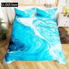 Abstract Sea Bed Set Marine Wave Duvet Cover, Bedding Set Twin Comforter Cover, Coastal Beach Theme Bed Cover 3pcs, Orange Teal