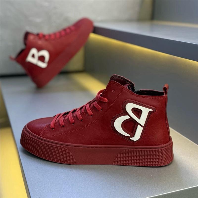 New breathable and comfortable high-top comfortable and wear-resistant leather surface solid color lightweight casual board shoes