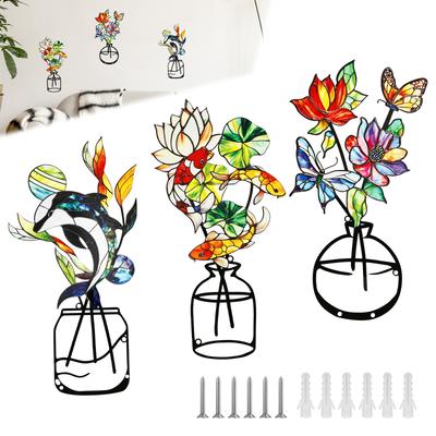 3 Pcs Metal Flowers Wall Decor Flower Wall Art Decorative with Screws Vase Hanging Decoration for Living Room Bedroom Home Decor
