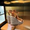 2025 Hot Sale New Spring and Summer Rivet Hemp Sole Wedge Heel Sandals Thin Belt Woven Platform High Heels Shoes for Women