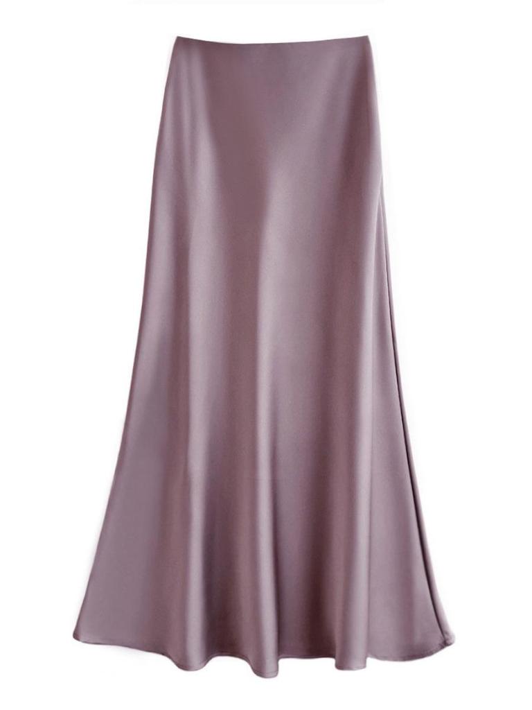 2024 French High-End Satin Bodycon A-Line Fishtail Midi Skirt for Women