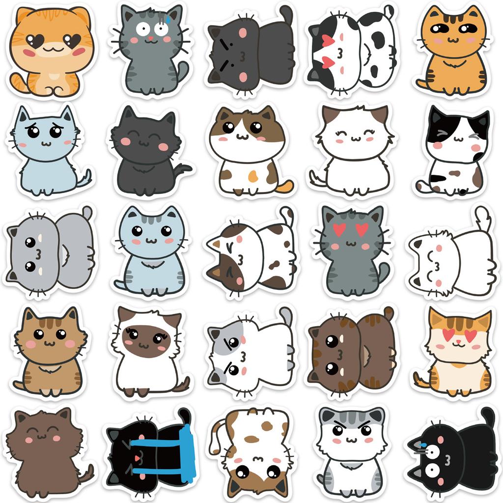 50 Cute Cat Expressions Graffiti Stickers Decorate Suitcase Guitar Notebook DIY Waterproof
