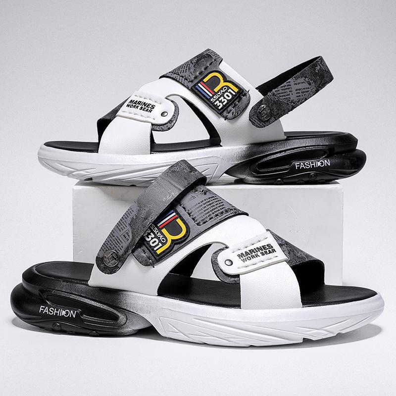 

2025 Новые сандалии Летние дышащие Мужские пляжные Повседневные для вождения Двойного назначения Накидные Мужские тапочки 44 серый