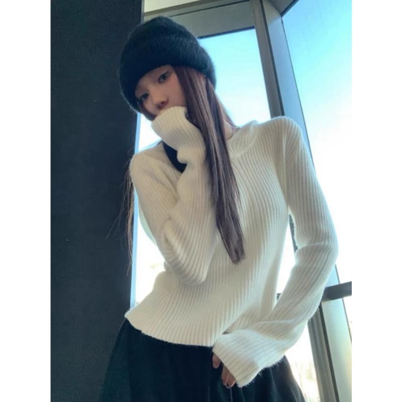 Grey hooded knitted sweater women's autumn and winter can wear bottoming shirt lazy short top