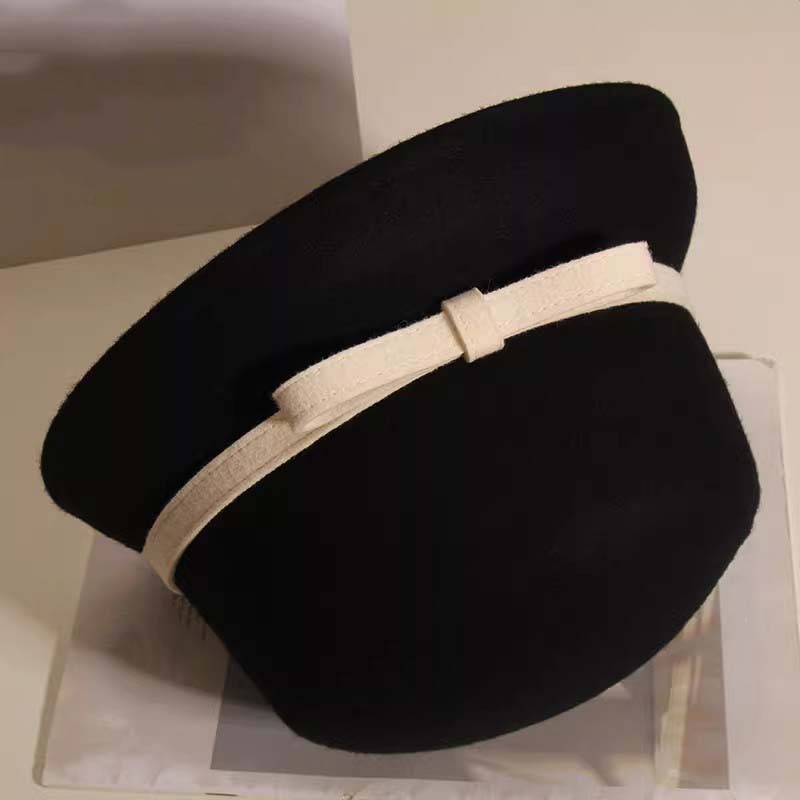WTEMPO Black & Beige Solid Color Adjustable Bow Elegant Bucket Hats Women's Autumn Winter Retro Top Hats Festive Party Formal Hats