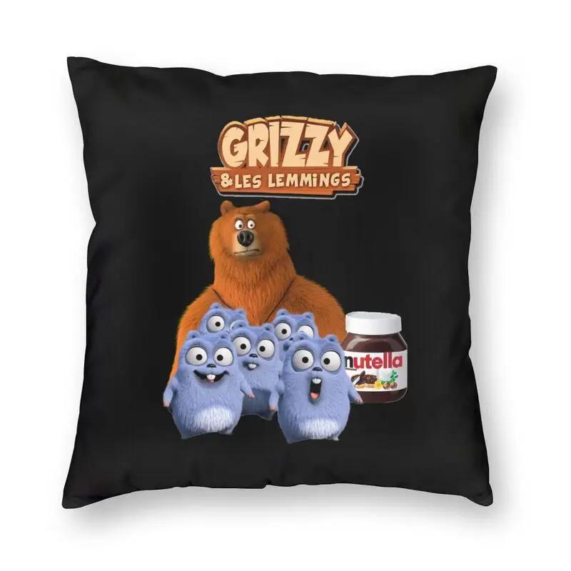Happy Grizzy And The Lemmings Cushion Cover Sofa Home Decor Cartoon Lemmings Bear Square Throw Pillow Cover 45x45cm