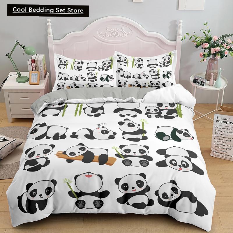 Panda Printed 2/3pcs Bedding Set Bamboo Duvet Cover for Adult Child Bedclothes and Pillowcases Comforter Covers Bed Sets King