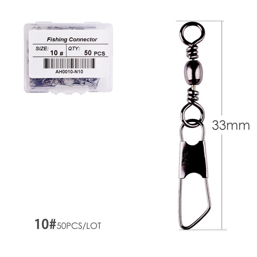 50Pcs/ Box Brass Barrel Fishing Swivel Solid Rings Fishing Pin Line Connector Fishhook with Interlock Snap Swivels Tackle Tool