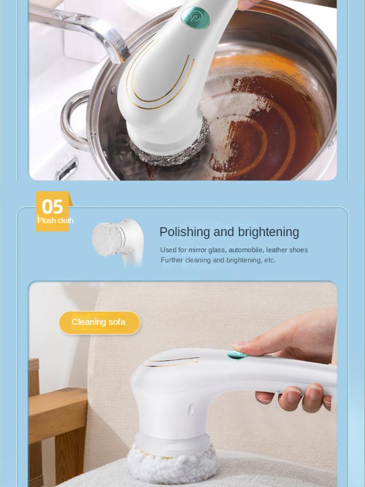 Electric Cleaning Brush 5 Brush Heads Cleaner Multifunctional Cleaning Pots and Dishes Kitchen Bathroom Bathtub Glass