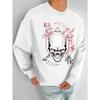 Men's Ace of Spades King Skull Red Rose Scythe Letter White Crewneck Sweatshirt, Poker Goth Y2K Loose High Street Pullover Top