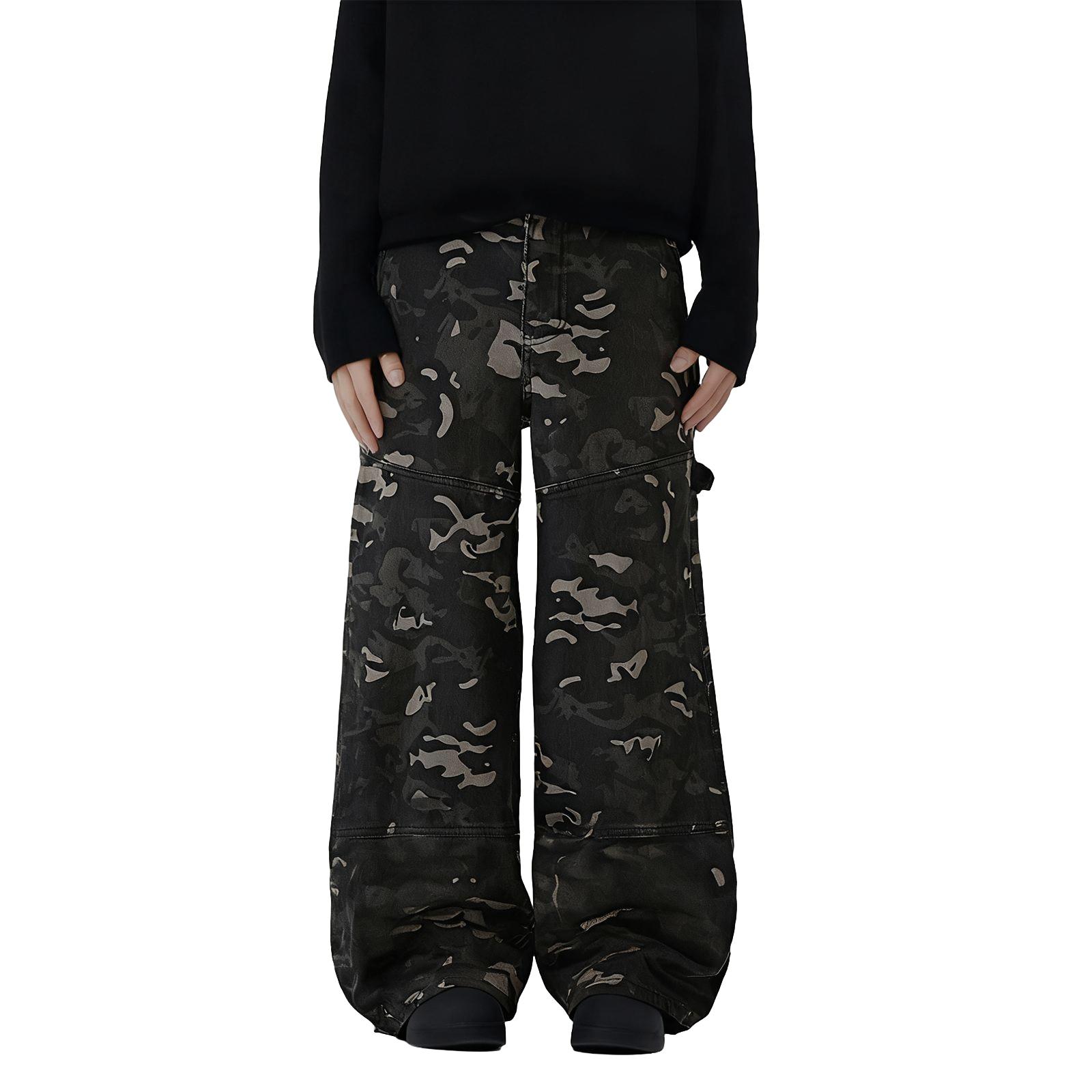 

Men Cargo Pants Baggy Wide Leg Hip Hop Skater Pants Loose Fit Trousers With Pockets L чёрный