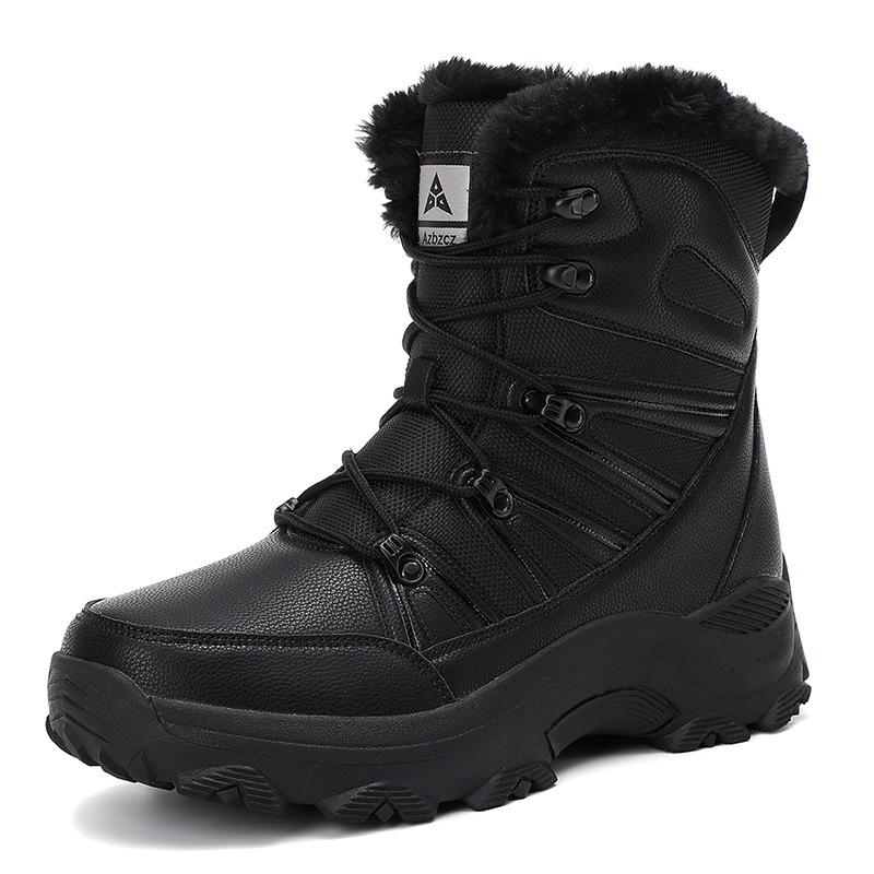 Winter sports outdoor men's snow boots, fleece-lined warm cotton shoes, windproof lace-up, wear-resistant outdoor plus size