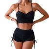 Einfarbiger Riemchen-Bikini-Set mit Schlitz - Damenmode Badeanzug