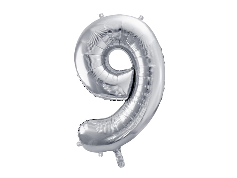 Balon Foliowy Cyfra "9" Srebrny 86 Cm