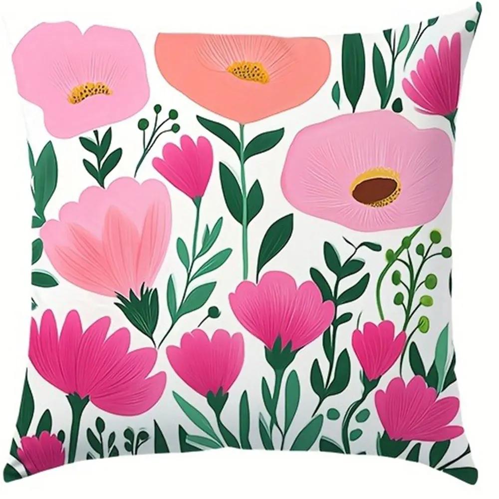 Colorful Tulip Pattern Home Decor Pillowcase Living Room Sofa Polyester Cushion Cover with Zipper