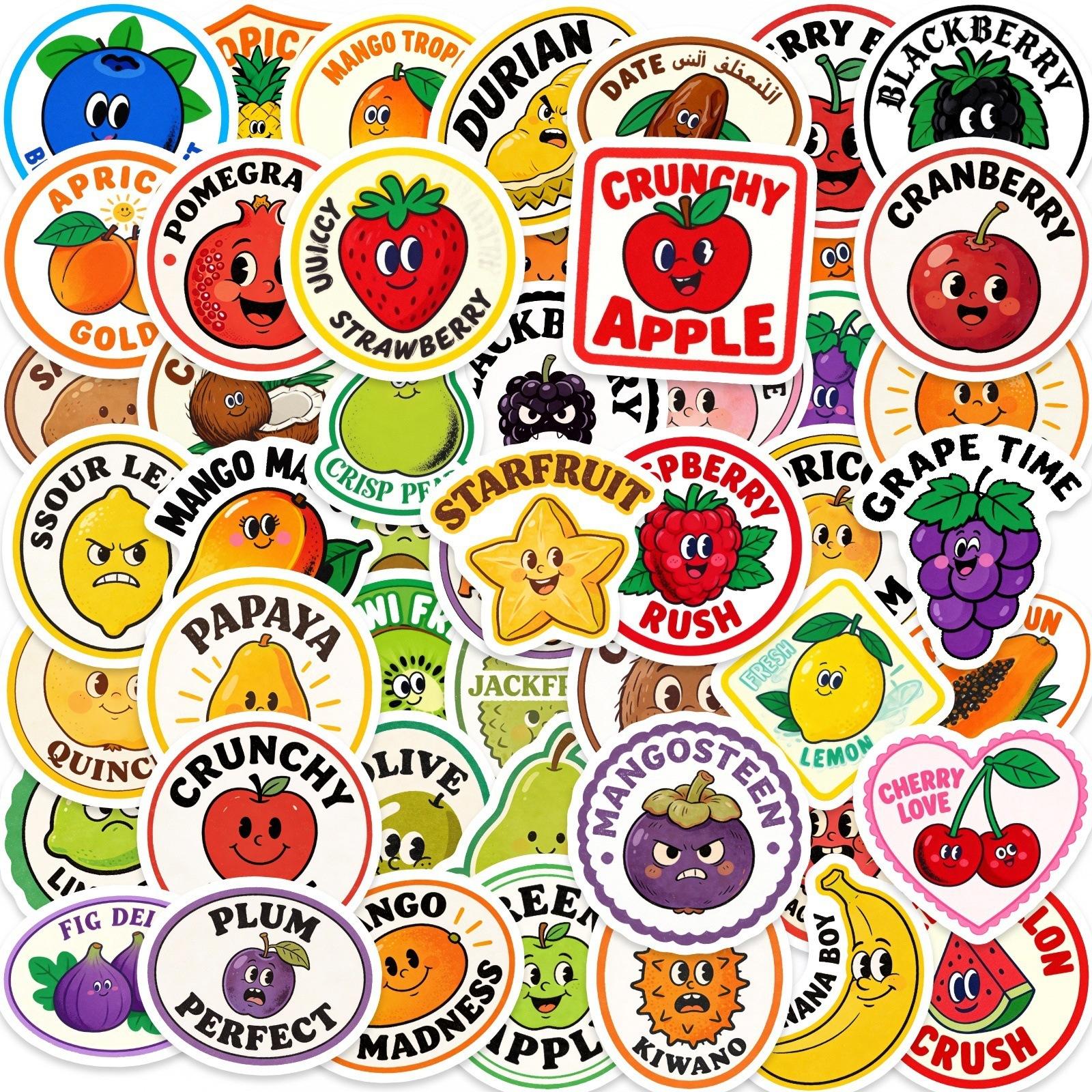 

50 Cartoon Inspirational Fruit Hand Account Stickers, Fresh And Interesting Expressions, Hand Account Collage Diy Decorative Materials
