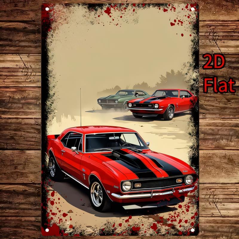 Tin Sign Vintage Red Muscle Car  Metal Poster Wall Decor Garage Man Cave Bar Theme Retro Rust Distressed Look   Decorative Hangi