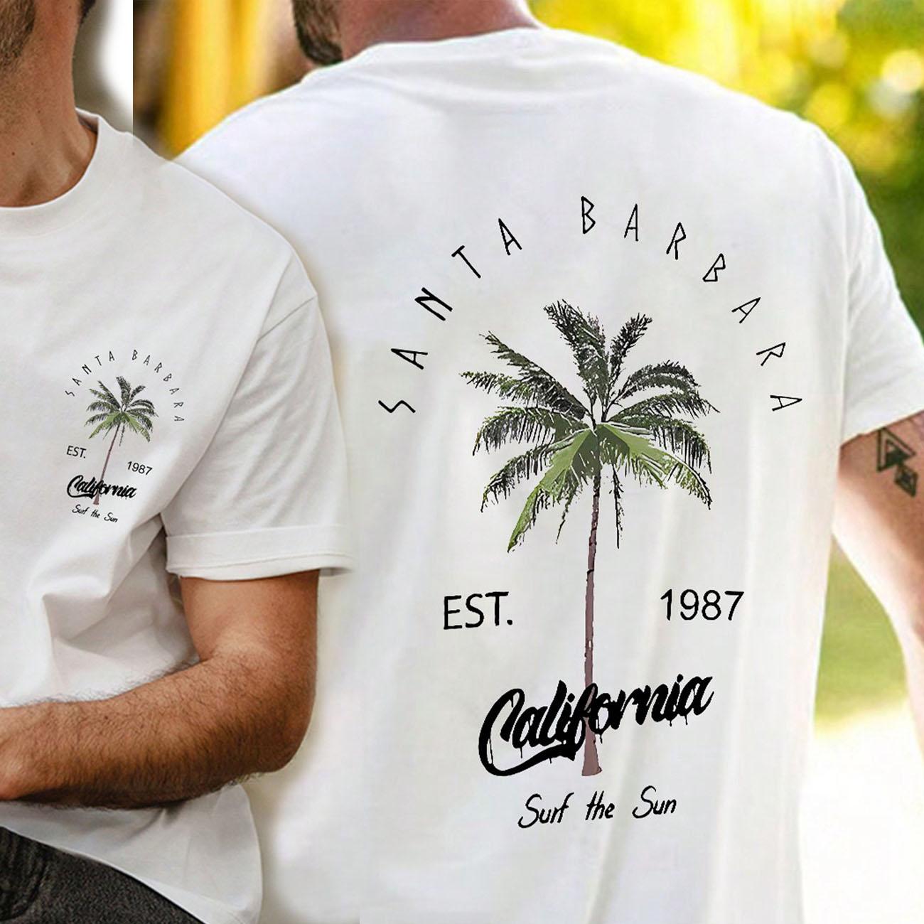 

Mens Coconut Tree Graphic Tee Short Sleeve Alphabet Design Lightweight Summer Streetwear for Fashion Forward Style 4XL