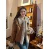 Maillard Women's Retro Brown Fur Coat, Winter 2025 Short Denim Cotton-Padded Jacket