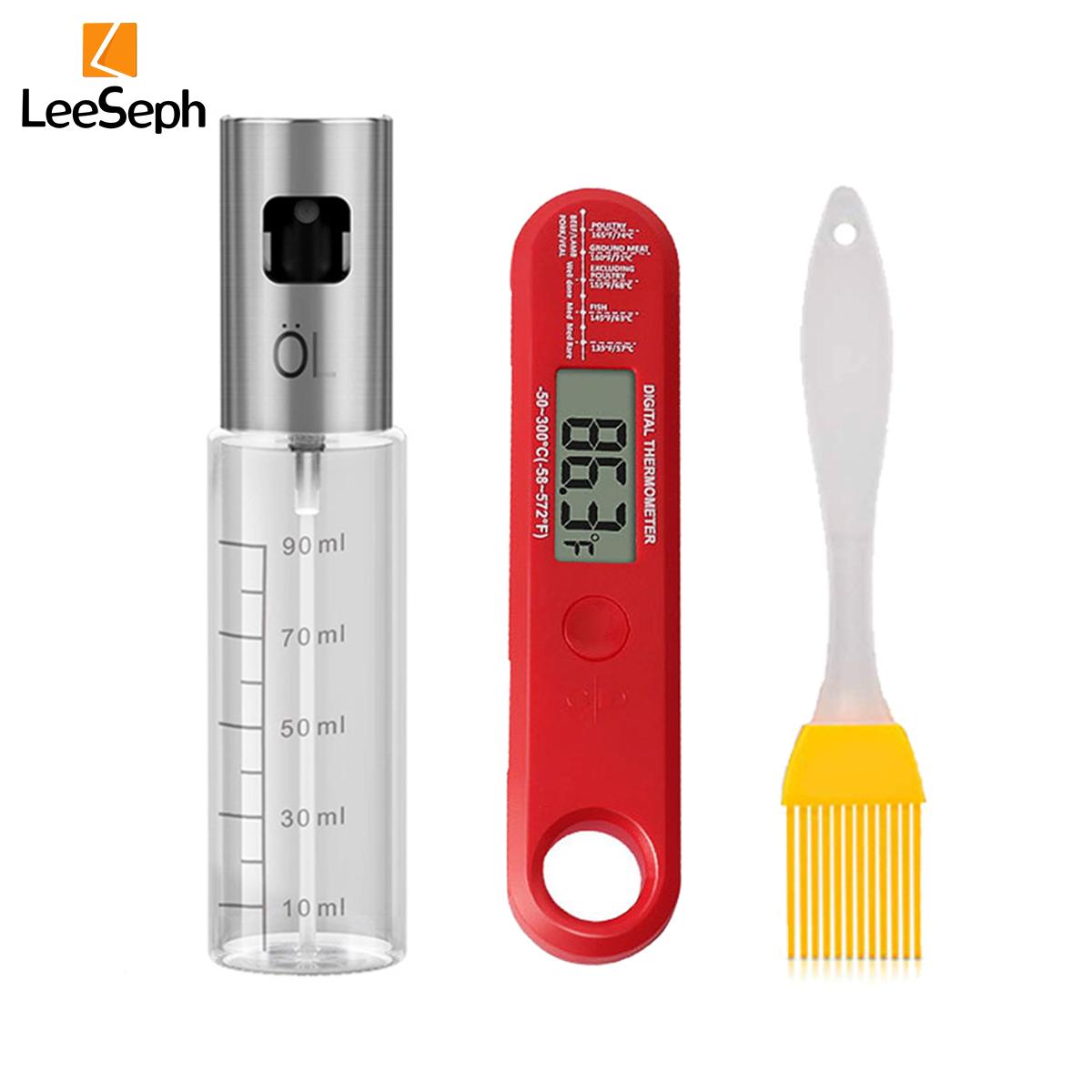 

Leeseph Цифровой термометр для мяса с бутылкой-спреем для масла из стекла и набором кистей, для кухни, приготовления пищи, выпечки, барбекю, гриля