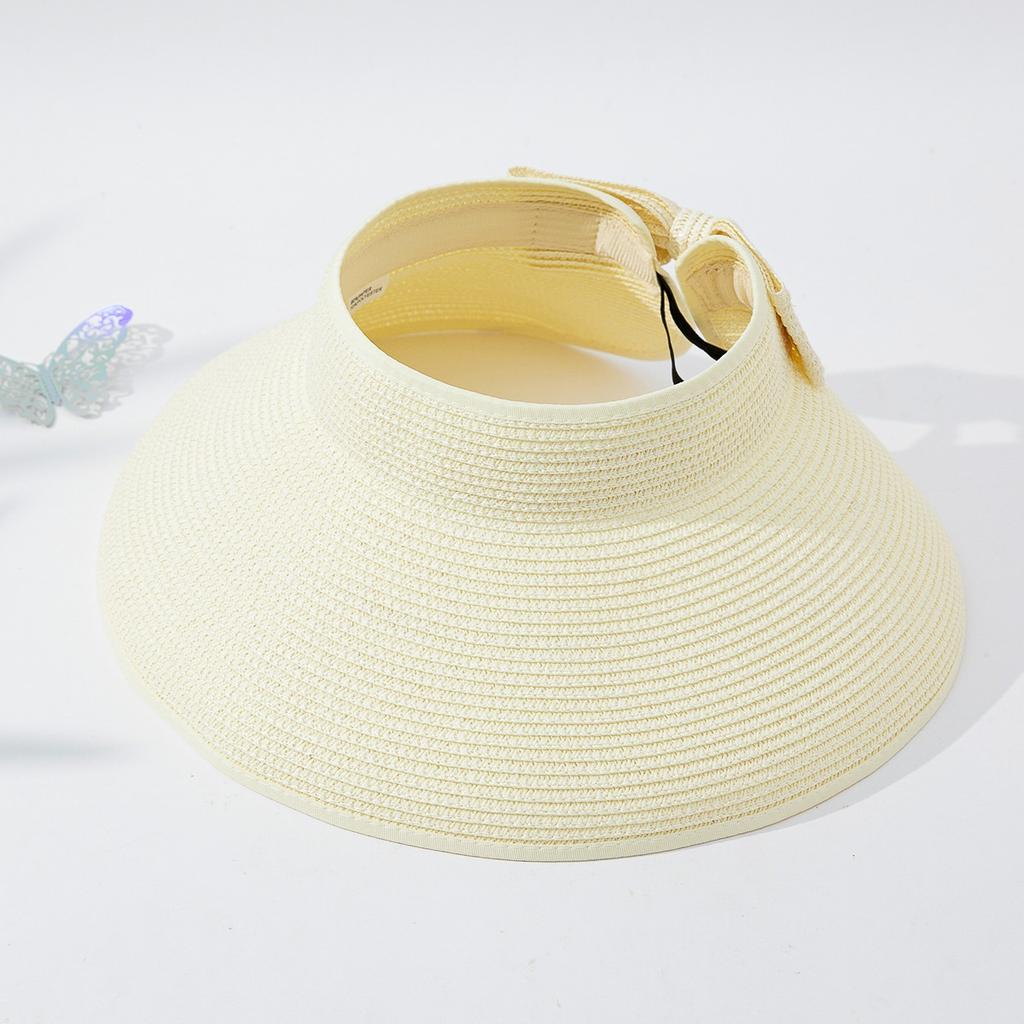 Summer empty straw hat foldable outdoor portable bow wide brimmed visor for women sun protection beach hat