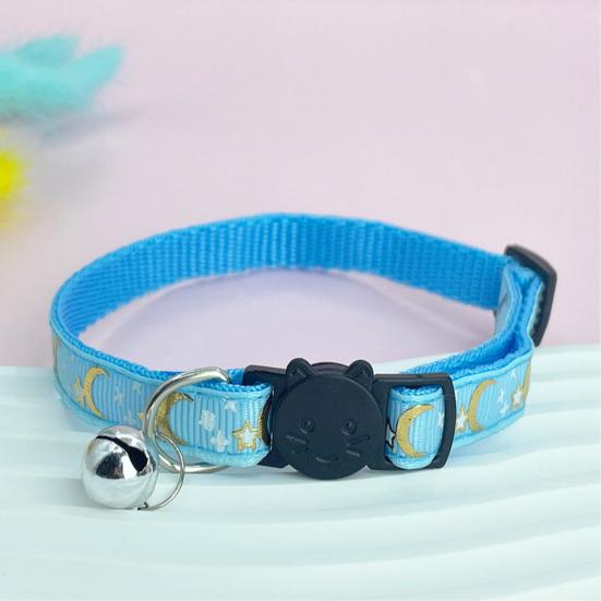 Pet Collar Cat Face Safety Buckle Quick Release Adjustable Length Soft Bell Hot Stamping Star Moon Design Cat Collar