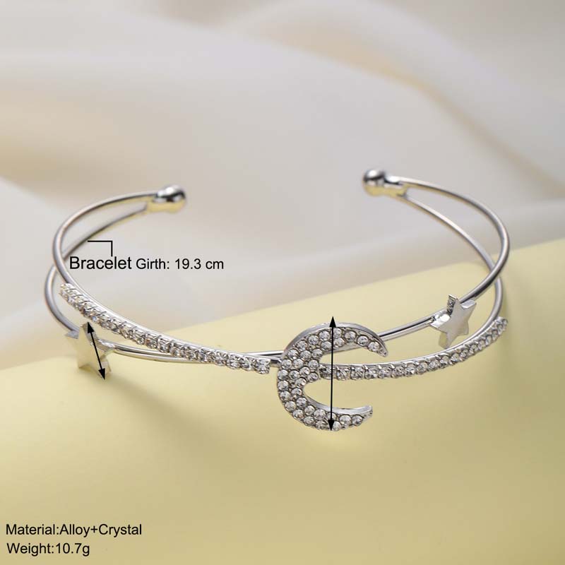Fashion Double Layer Star Moon Cuff Bracelet For Women Simple Silver Color Crystal Hollow Geometric Bracelet Jewelry Gifts