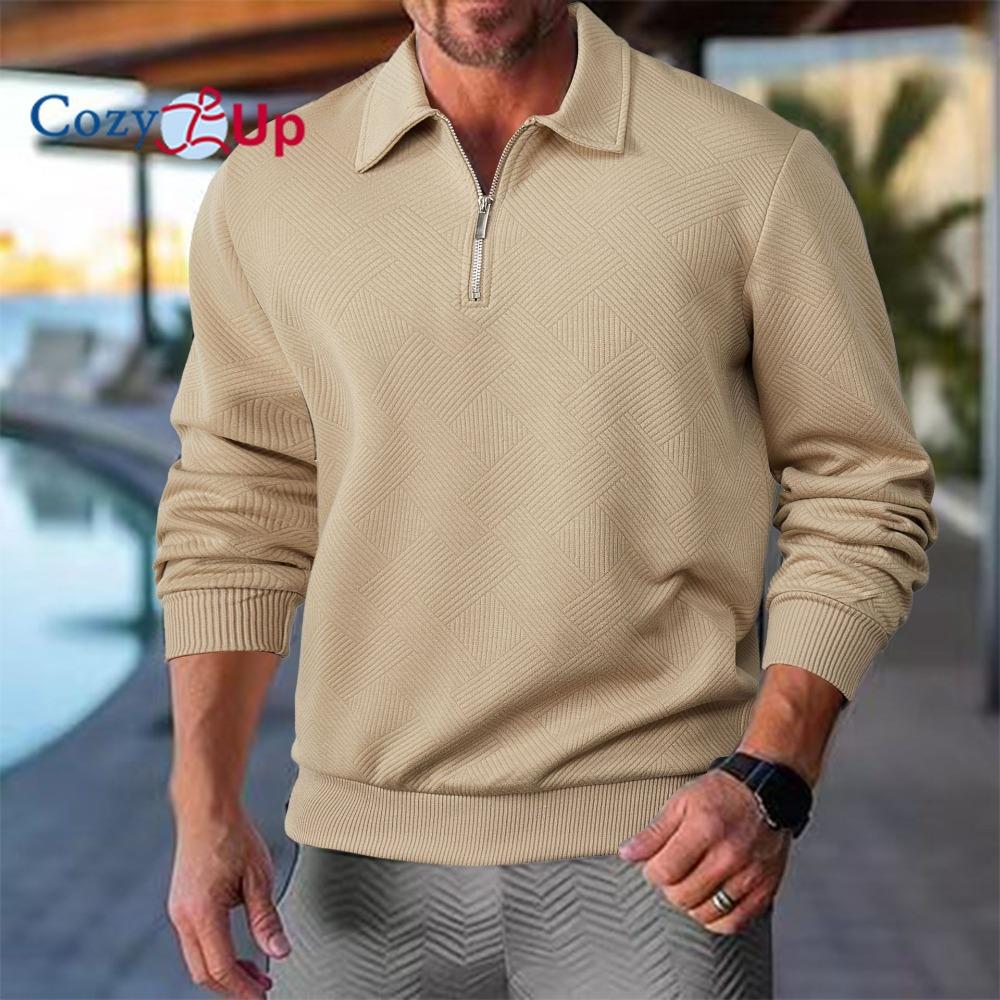 Vintage Heavyweight Fall Sweatshirt Jacquard Long Sleeve Turn-down Collar Half-zip Men's Top