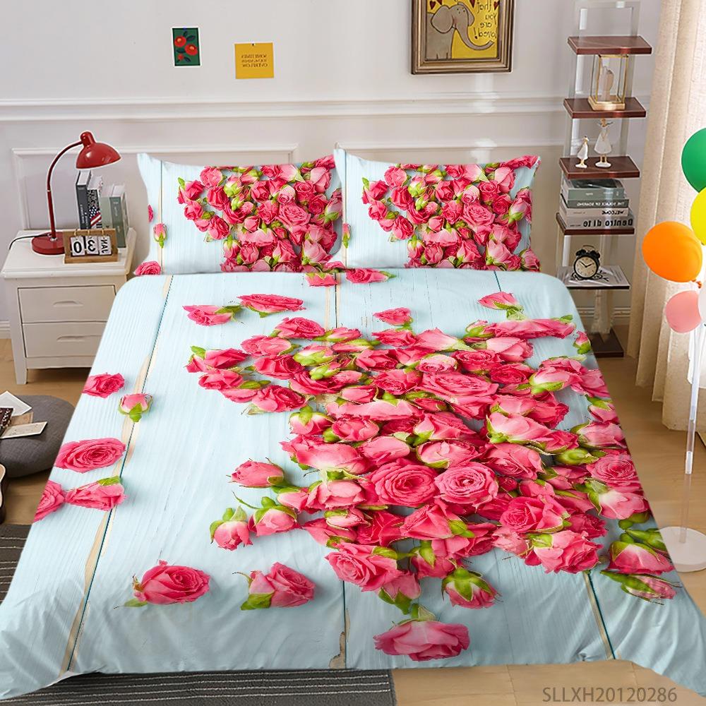 Rose Flower Double Duvet Cover Bedding Set,Quilt Case Linens,King, Queen, Full Size, 3D Print Pillowcase,Single,Twin Bed, 22x240