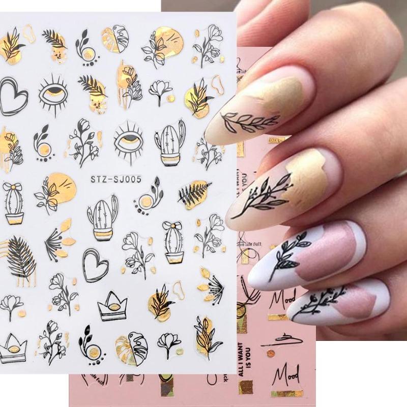 Graffiti Strips Nail Stickers for Women Nail Art Decorations Rose Gold Abstract Line Spring 3D Slider for Manicure Polish Tattoo