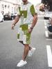 Plus Size Men 3D Print Round Neck T-Shirt Drawstring Shorts Set