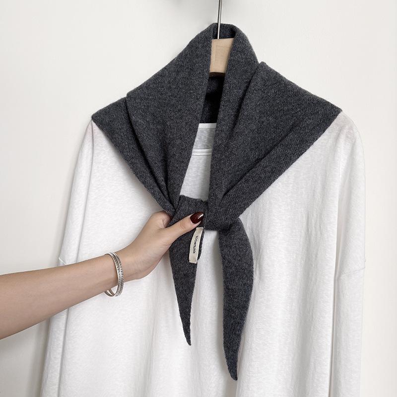 Knitted Scarf Women 100% Wool Winter Warm Scarves Bright Solid Color Design Thickened Shawl Soft Triangle Pashmina Neck  NEW