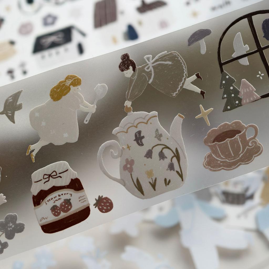 Light Retro Salt Style Journal Washi Tape - 'Field Afternoon Tea' PET Design