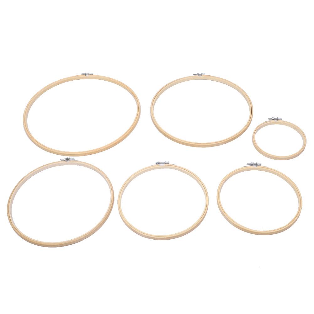 6Pcs Embroidery Hoops Circle CrossStitch Hoop Ring Wooden Frame CreamColoured DIY Tools