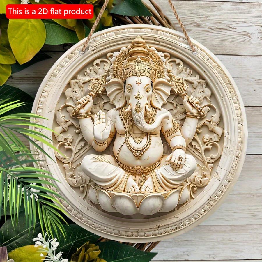 1pc 2d Flat Classic Style Ganesha Wall Art - 20cm Manufactured Wood Decorative Sign & Plaque for Diwali Multipurpose Use, No Electricity Needed, Ideal