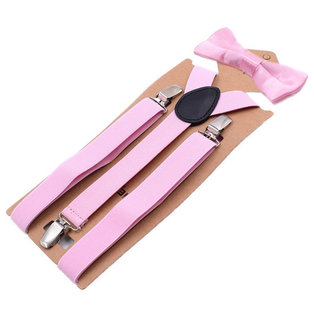 Unisex Bow Tie & Suspenders Set, 3 Clips Adjustable Elastic Braces for Casual & Formal Occasions