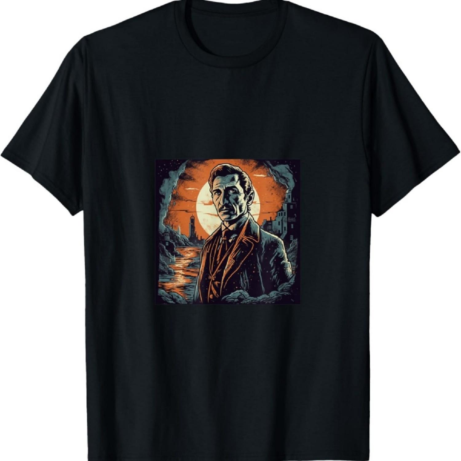 Страшная жуткая футболка с темным портретом Дракулы S