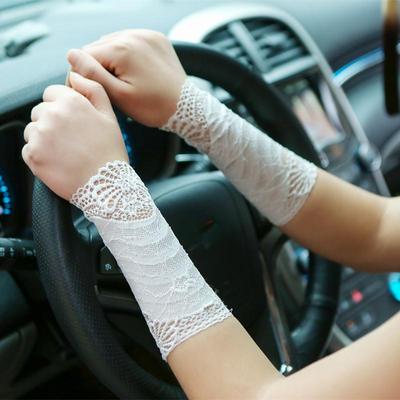 Letnie damskie seksowne koronkowe ocieplacze na ręce damskie krótki mankiet nadgarstek blizny pokryte jazdy rękawiczki bez palców 18cm krótkie rękawy