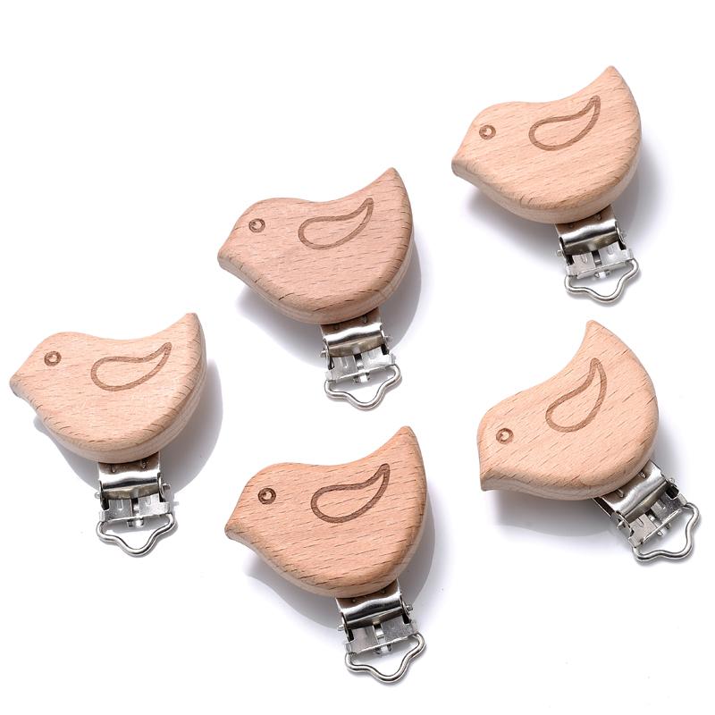 1Pcs Cute Modelling Beech Wood Pacifier Clip Baby DIY Cartoon Animal Wooden Log Pacifier Clips Nipple Chain Holder BPA Free