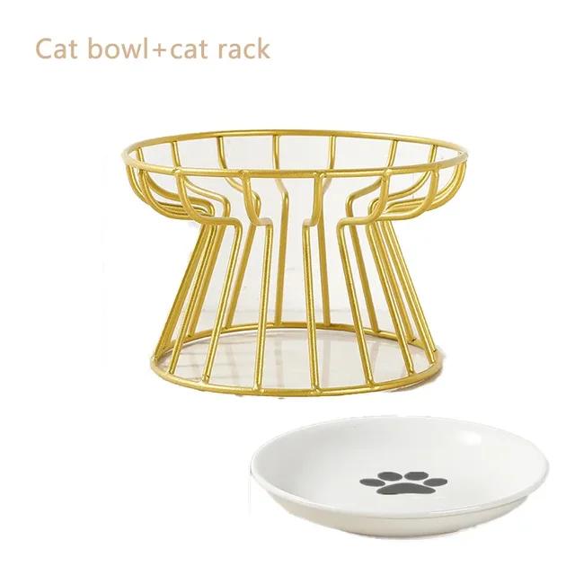 Ceramic Pet Cat Bowl With Metal Stand Pet Dog Food Snacks Feeding Elevated Feeder Kitten Puppy Dish Dog Supplies Cat Accessories