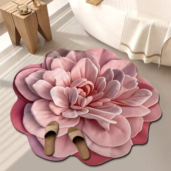 Diatomaceous Earth Floor Mat 3D Realistic Floral Design Non-Slip Absorbent Bath Mat Quick-Drying Soft