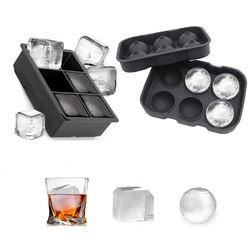 4/6/8/Grid Big Ice Tray Mold Food Grade Silicone Square Round Wine Ice Blocks Maker Model Giant Jumbo DIY Ice Maker Cube Tray