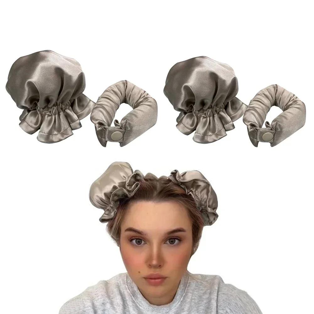 Heatless Hair Curler Satin Sleeping Cap Set No Heat Hair Rollers Curling Rod Headband Soft Curlers Lazy Curls Bonnet Night Hat