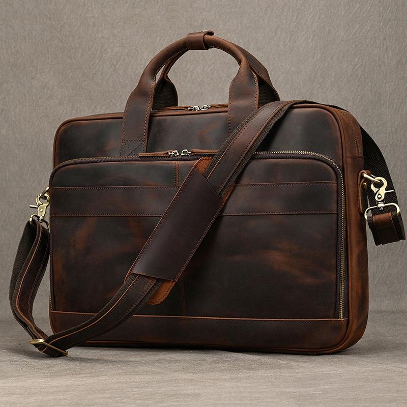 Vintage Men S Briefcase, Genuine Leather, Business Commuter Bag, Mad Horse Leather, Computer Handbag.