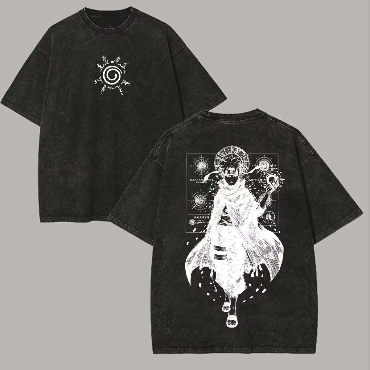 

Naruto Six Paths T Shirt Men Acid Wash Back Print Sage Mode Anime Graphic Cotton Streetwear Seal Vintage Hip Hop Tee L