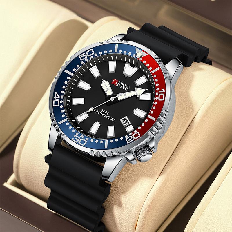 

Кварцевые часы нового стиля, модные и простые с календарем, газовый резиновый ремешок, светящиеся водонепроницаемые мужские часы